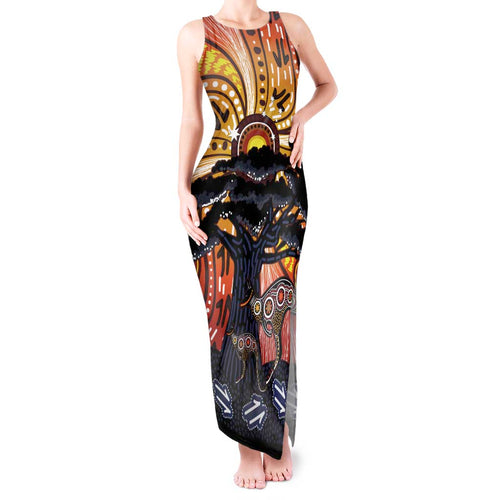 Australia Mother's Day Personalised Tank Maxi Dress Kangaroo With Aboriginal Tree Art