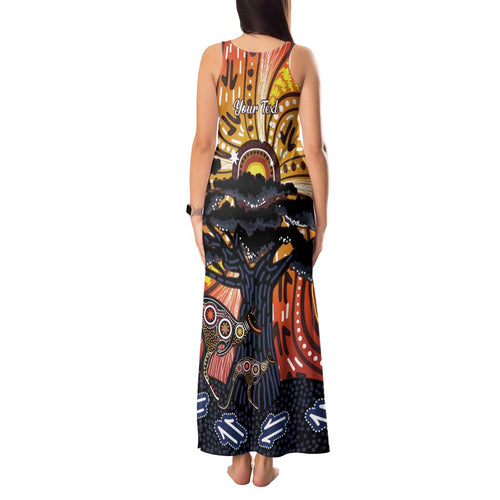 Australia Mother's Day Personalised Tank Maxi Dress Kangaroo With Aboriginal Tree Art