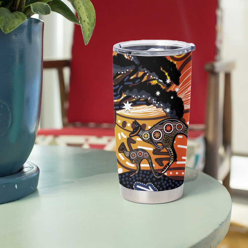 Australia Mother's Day Personalised Tumbler Cup Kangaroo With Aboriginal Tree Art