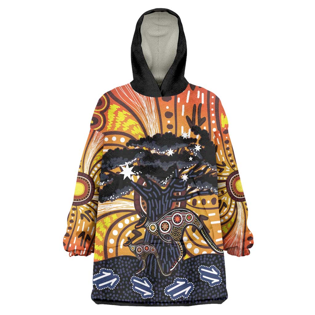 Australia Mother's Day Personalised Wearable Blanket Hoodie Kangaroo With Aboriginal Tree Art