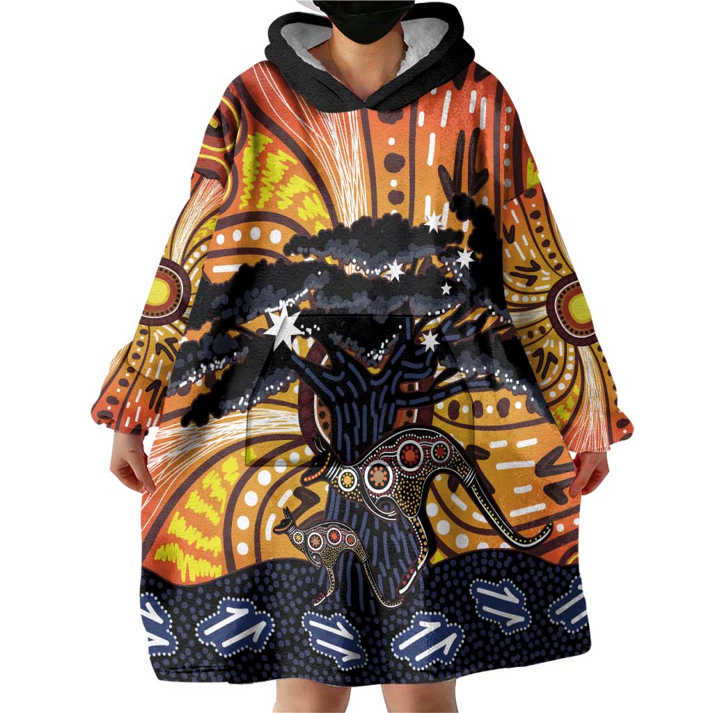 Australia Mother's Day Personalised Wearable Blanket Hoodie Kangaroo With Aboriginal Tree Art