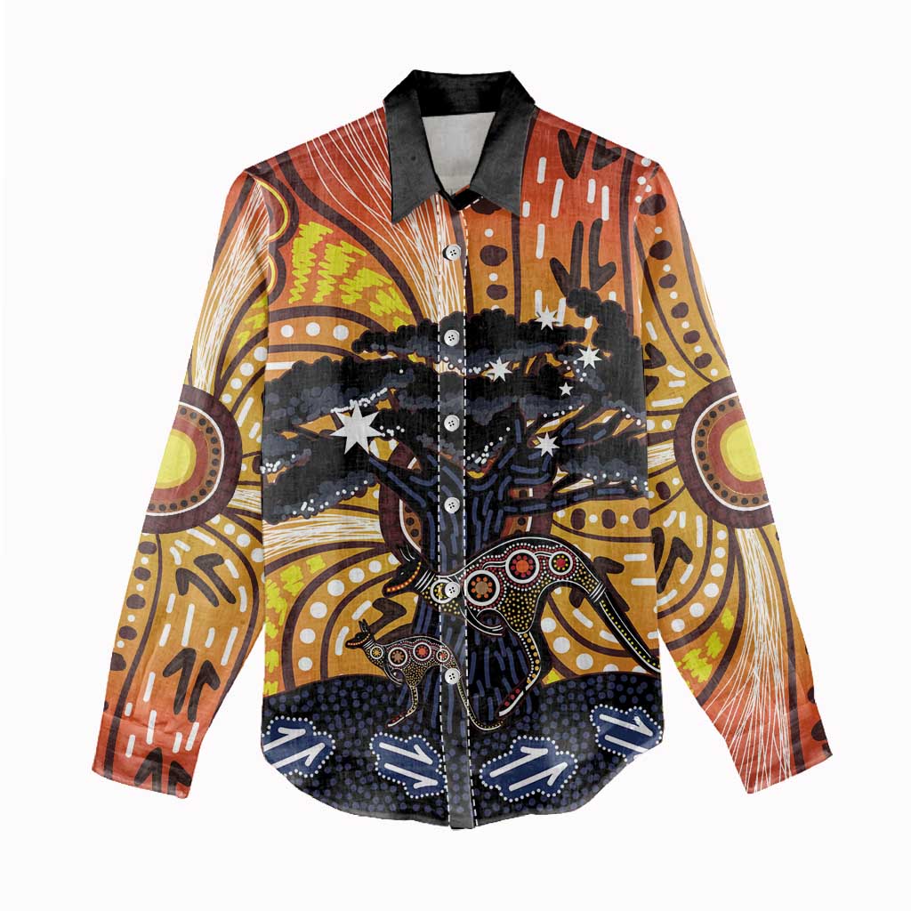 Australia Mother's Day Personalised Women Casual Shirt Kangaroo With Aboriginal Tree Art
