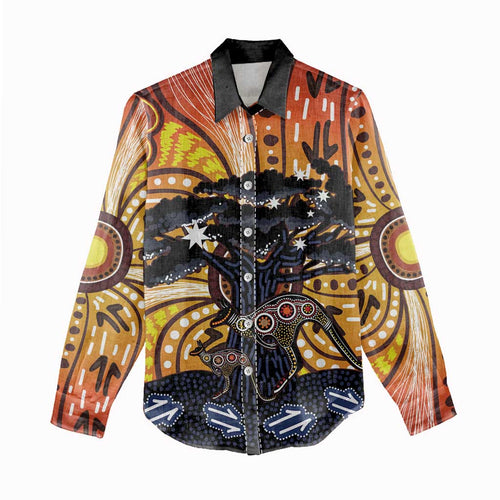 Australia Mother's Day Personalised Women Casual Shirt Kangaroo With Aboriginal Tree Art
