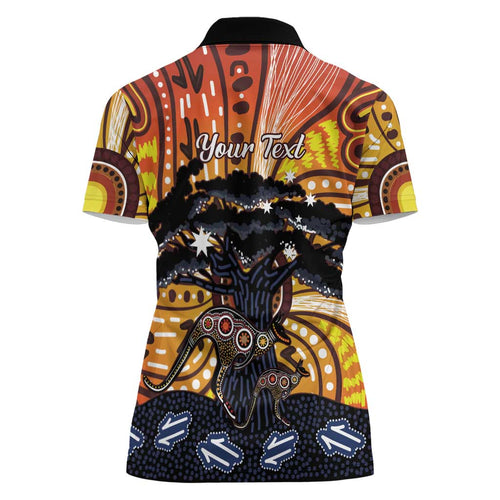 Australia Mother's Day Personalised Women Polo Shirt Kangaroo With Aboriginal Tree Art