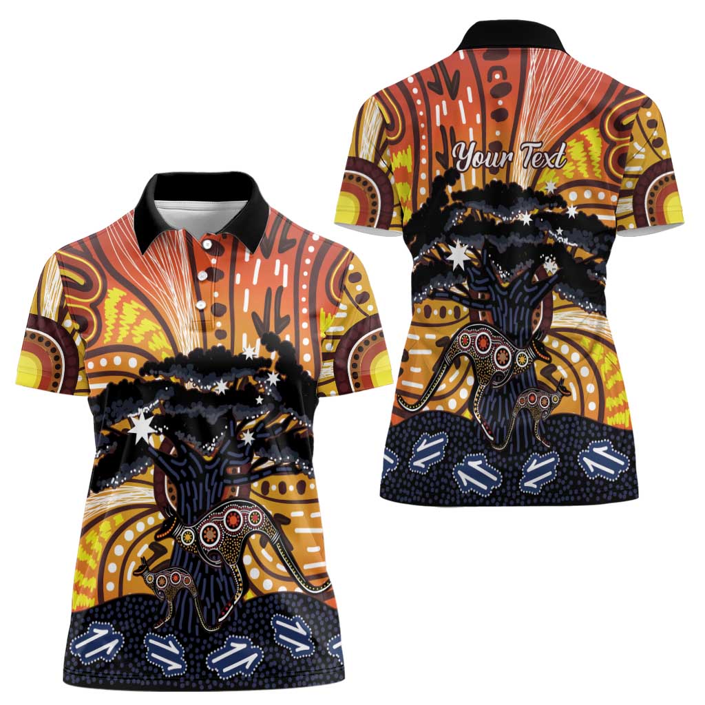 Australia Mother's Day Personalised Women Polo Shirt Kangaroo With Aboriginal Tree Art