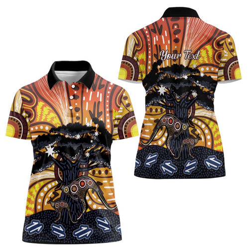 Australia Mother's Day Personalised Women Polo Shirt Kangaroo With Aboriginal Tree Art