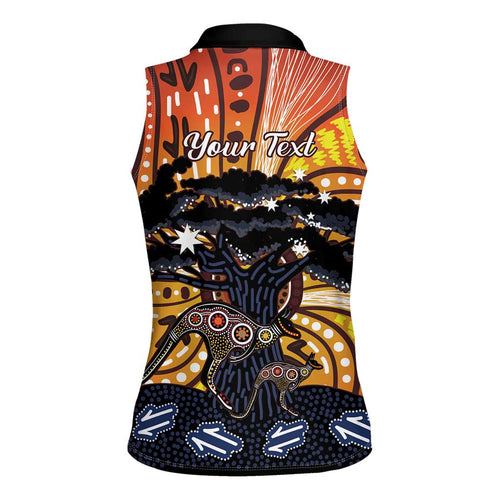Australia Mother's Day Personalised Women Sleeveless Polo Shirt Kangaroo With Aboriginal Tree Art