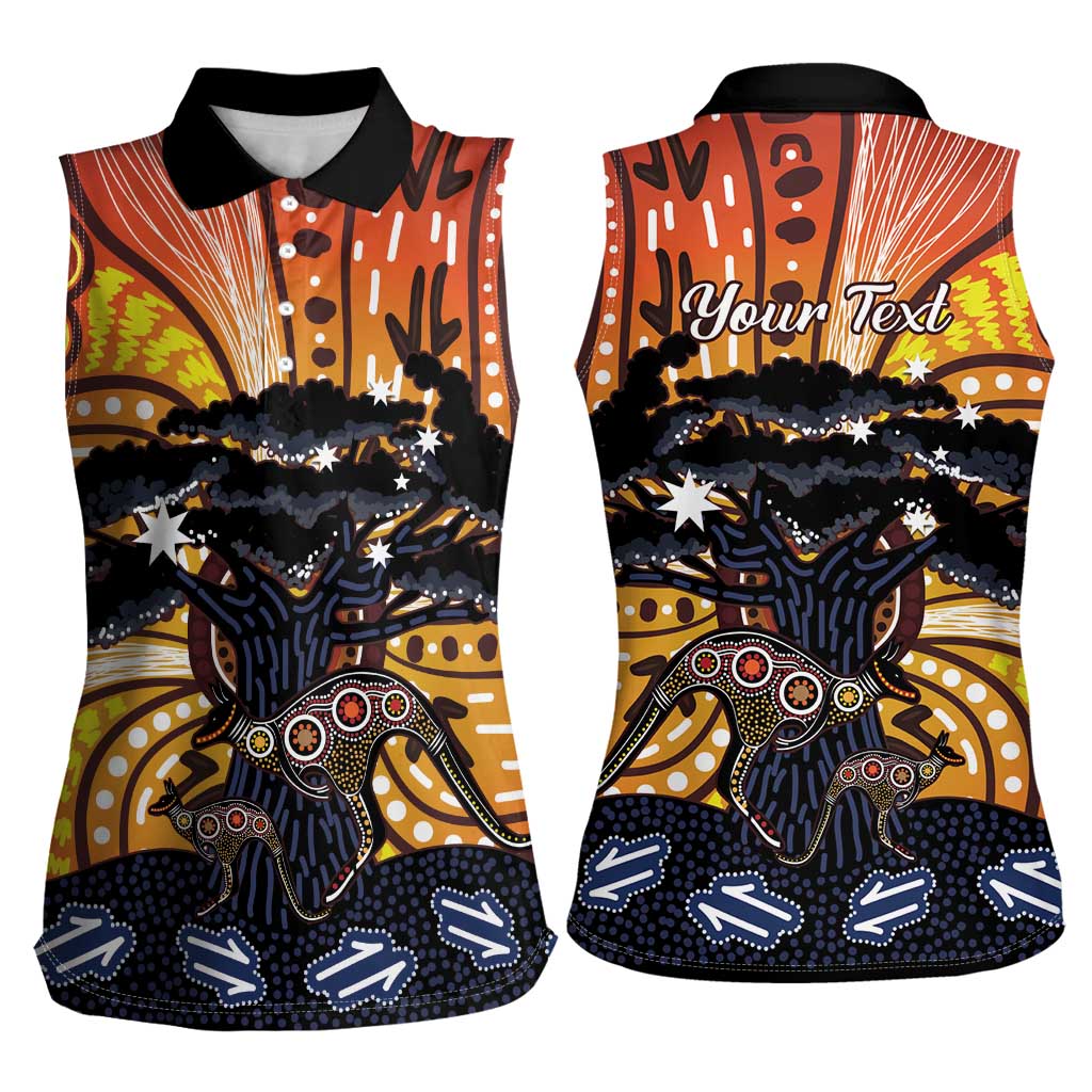 Australia Mother's Day Personalised Women Sleeveless Polo Shirt Kangaroo With Aboriginal Tree Art
