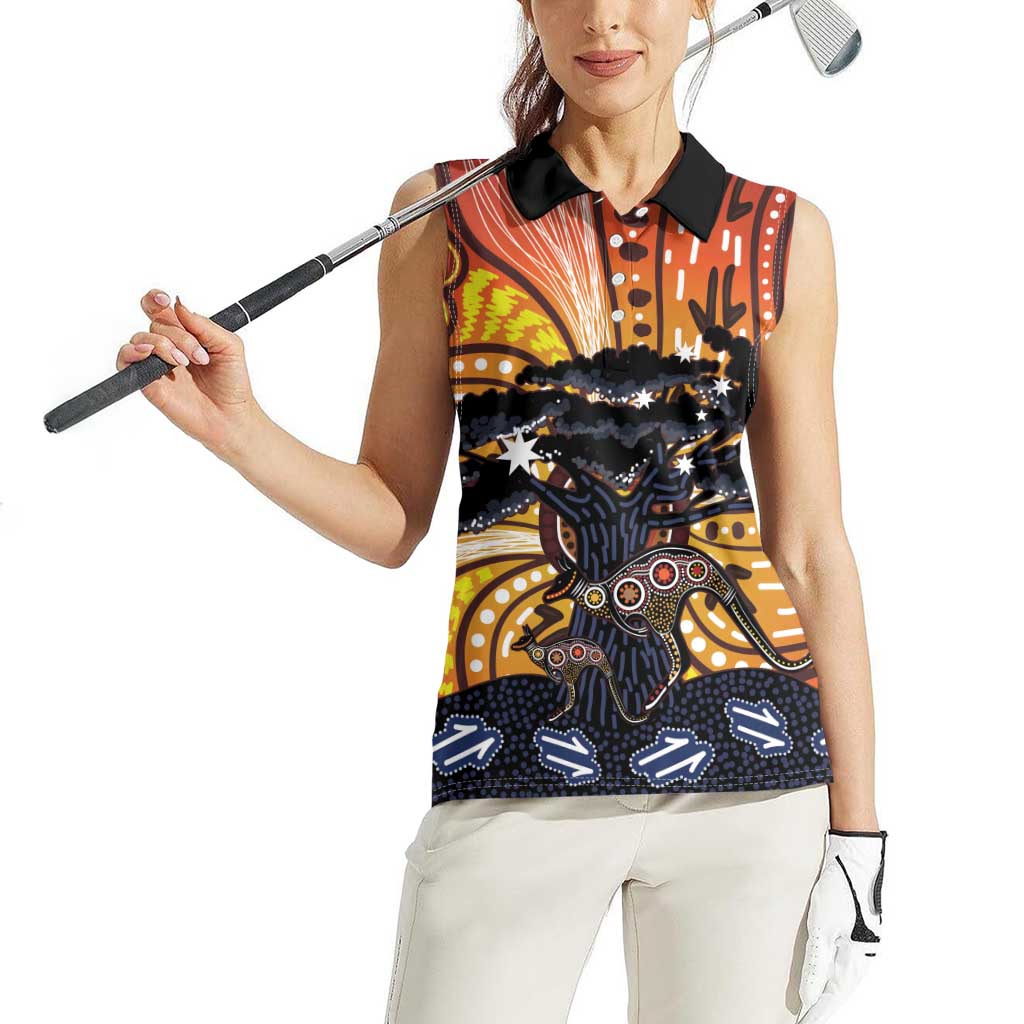Australia Mother's Day Personalised Women Sleeveless Polo Shirt Kangaroo With Aboriginal Tree Art