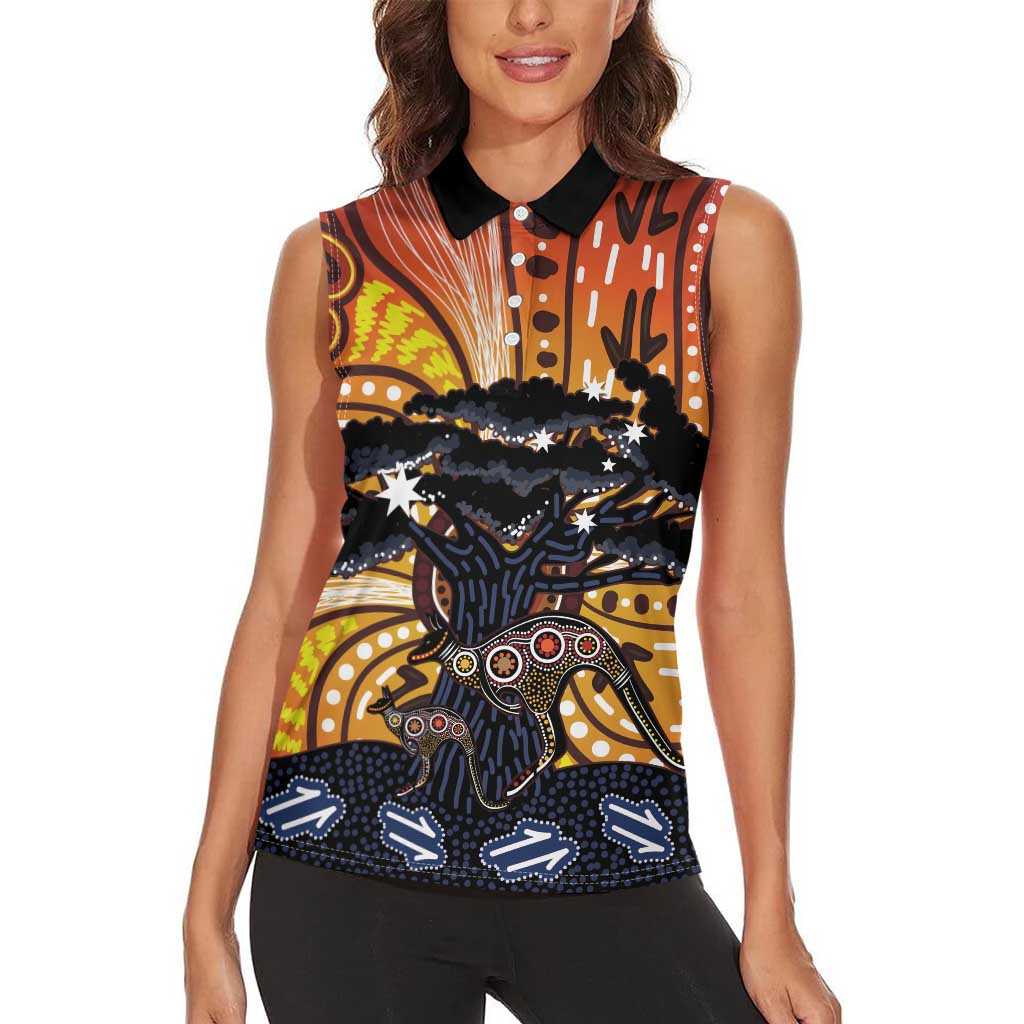 Australia Mother's Day Personalised Women Sleeveless Polo Shirt Kangaroo With Aboriginal Tree Art