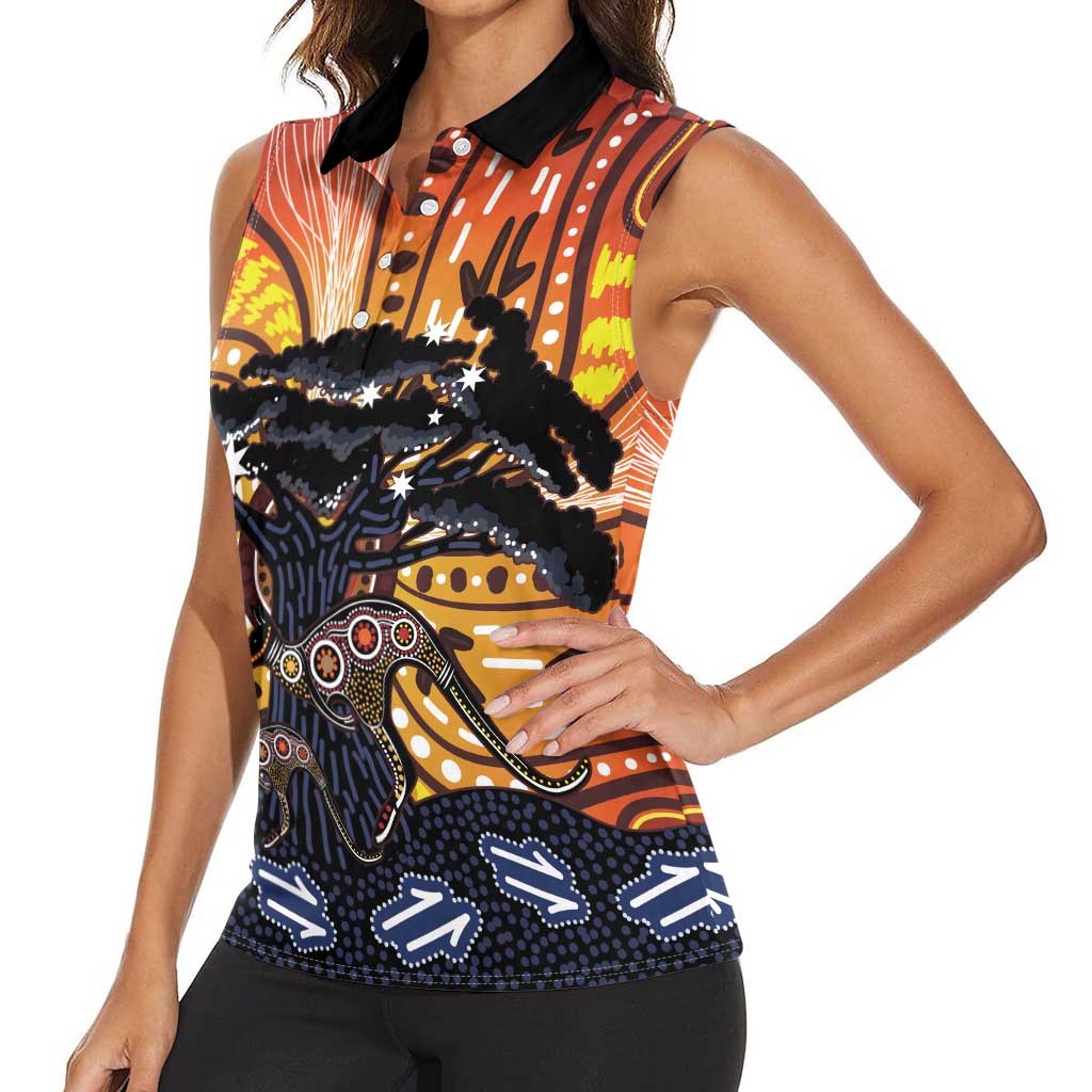 Australia Mother's Day Personalised Women Sleeveless Polo Shirt Kangaroo With Aboriginal Tree Art