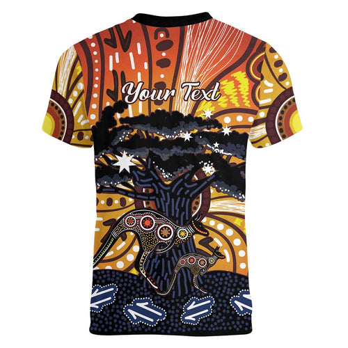 Australia Mother's Day Personalised Women V-Neck T-Shirt Kangaroo With Aboriginal Tree Art