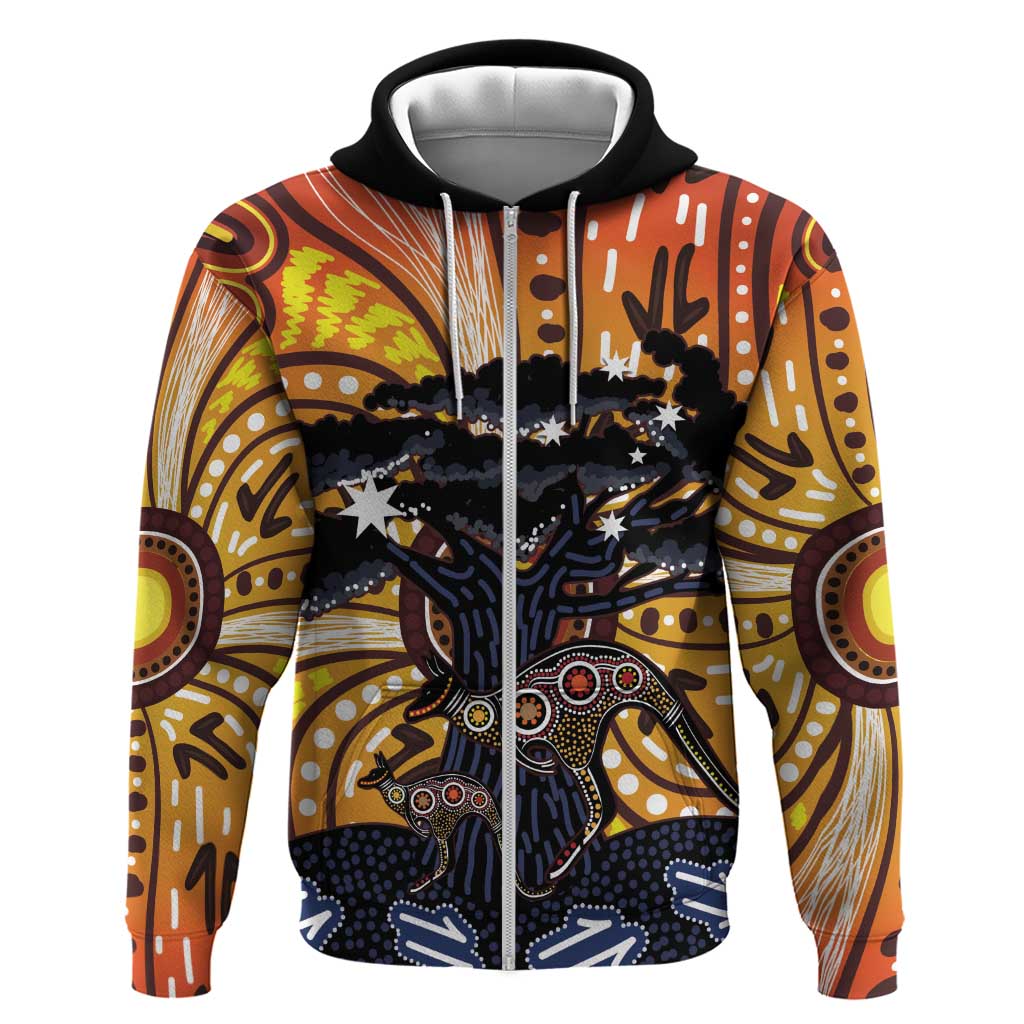 Australia Mother's Day Personalised Zip Hoodie Kangaroo With Aboriginal Tree Art