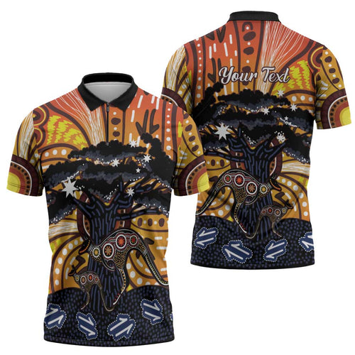 Australia Mother's Day Personalised Zipper Polo Shirt Kangaroo With Aboriginal Tree Art