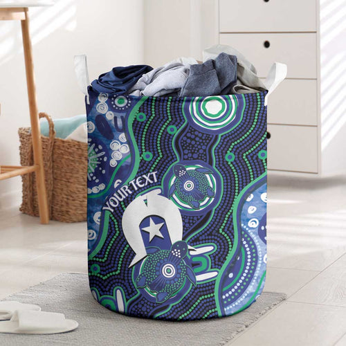 Personalised Torres Strait Islander Flag Day Laundry Basket Aboriginal Sea Turtle And Dhari