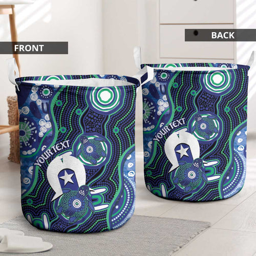 Personalised Torres Strait Islander Flag Day Laundry Basket Aboriginal Sea Turtle And Dhari