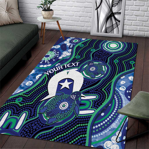 Personalised Torres Strait Islander Flag Day Area Rug Aboriginal Sea Turtle And Dhari