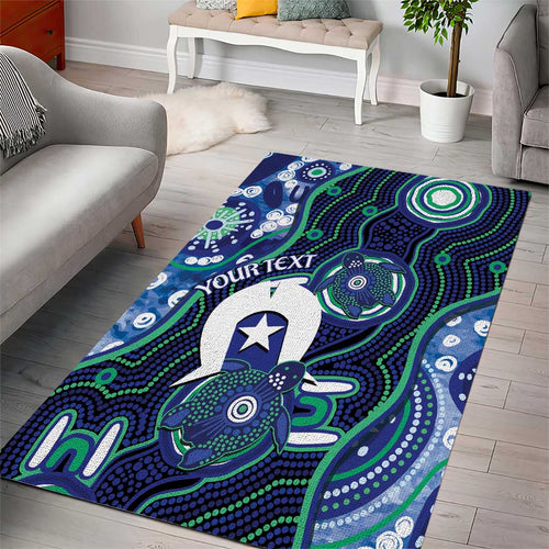 Personalised Torres Strait Islander Flag Day Area Rug Aboriginal Sea Turtle And Dhari