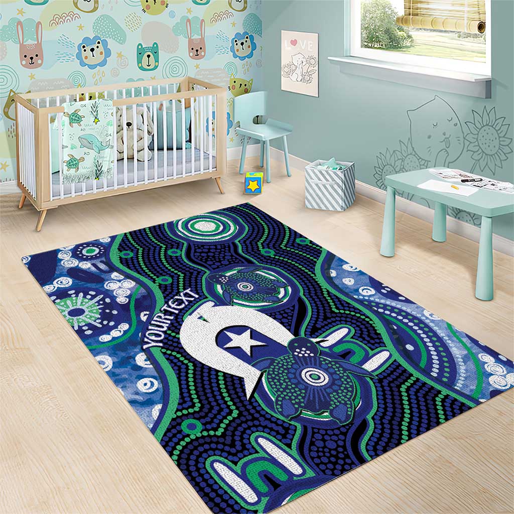 Personalised Torres Strait Islander Flag Day Area Rug Aboriginal Sea Turtle And Dhari