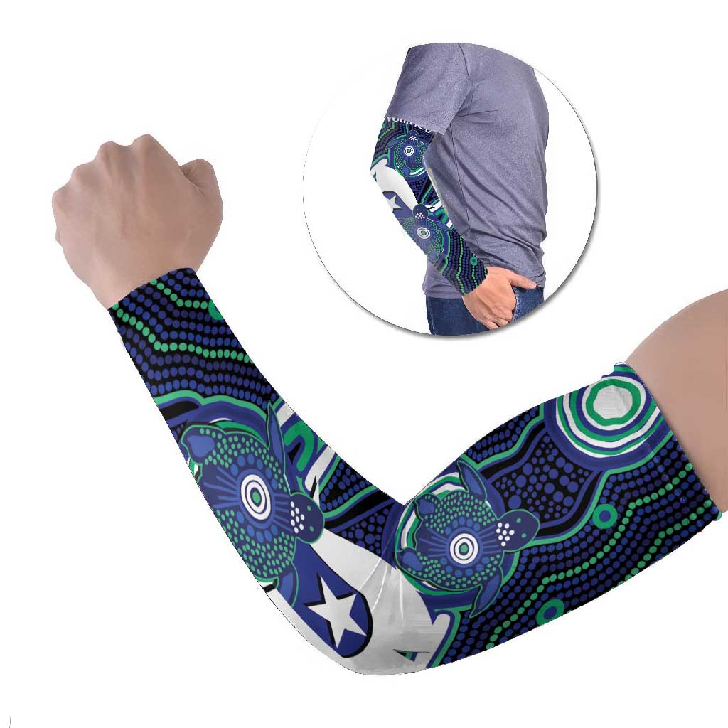 Personalised Torres Strait Islander Flag Day Arm Sleeves Aboriginal Sea Turtle And Dhari
