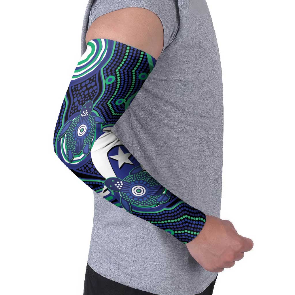 Personalised Torres Strait Islander Flag Day Arm Sleeves Aboriginal Sea Turtle And Dhari