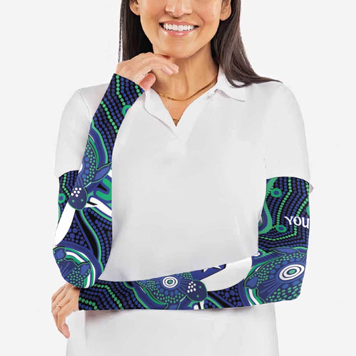 Personalised Torres Strait Islander Flag Day Arm Sleeves Aboriginal Sea Turtle And Dhari