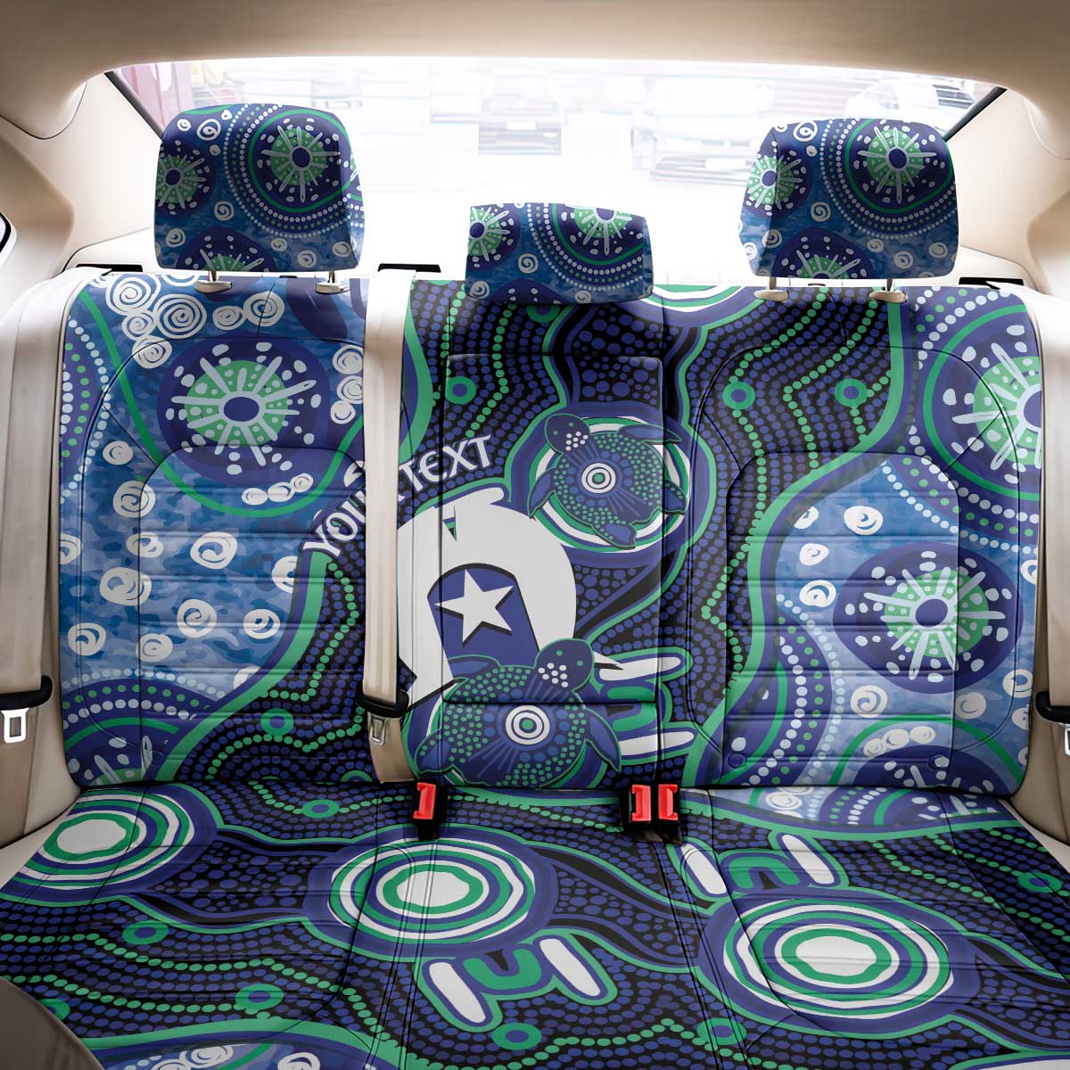 Personalised Torres Strait Islander Flag Day Back Car Seat Cover Aboriginal Sea Turtle And Dhari