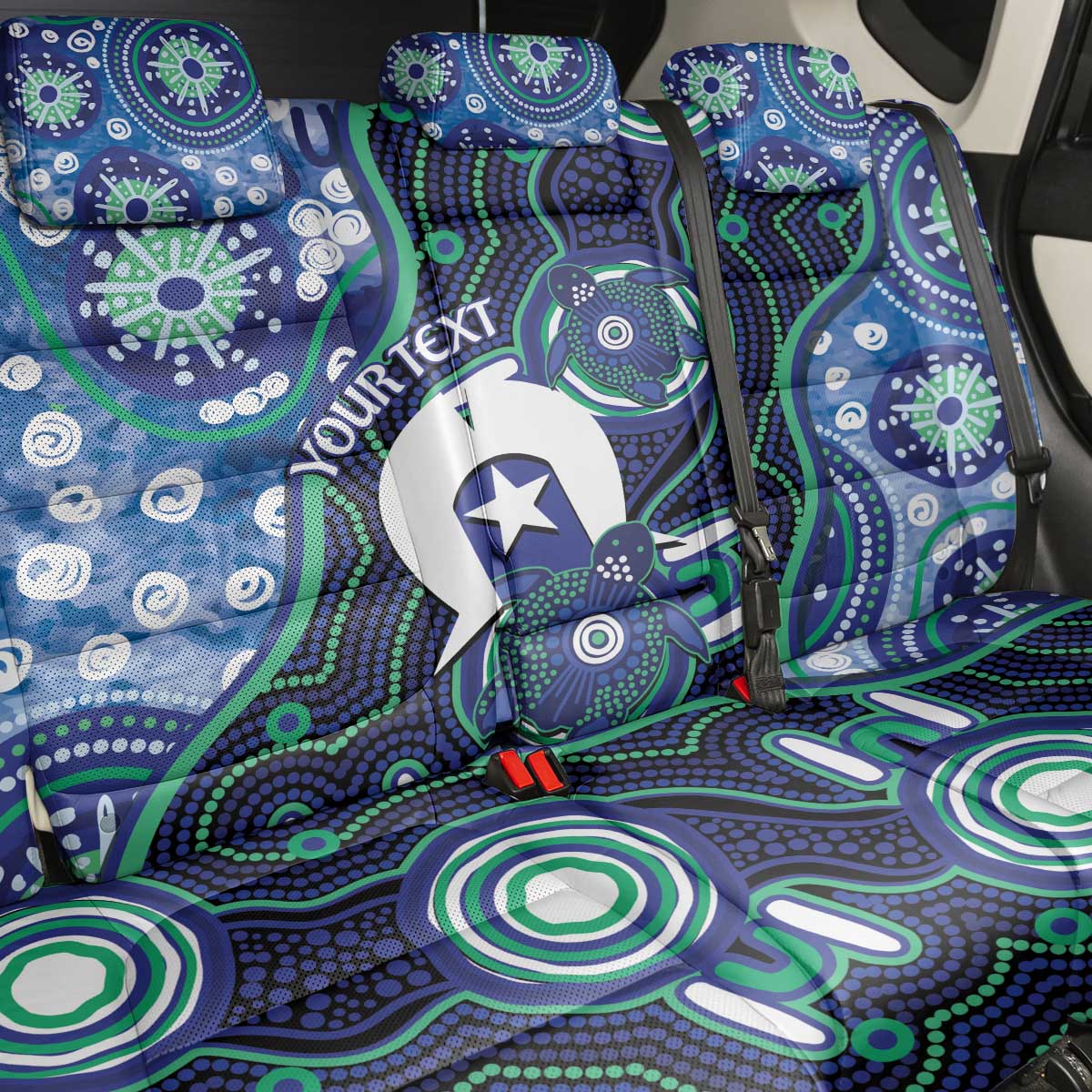 Personalised Torres Strait Islander Flag Day Back Car Seat Cover Aboriginal Sea Turtle And Dhari