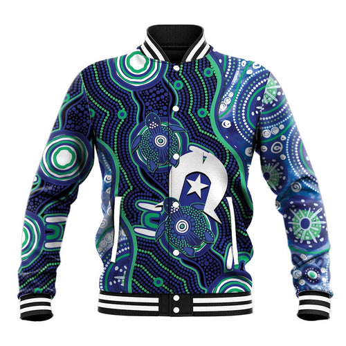 Personalised Torres Strait Islander Flag Day Baseball Jacket Aboriginal Sea Turtle And Dhari