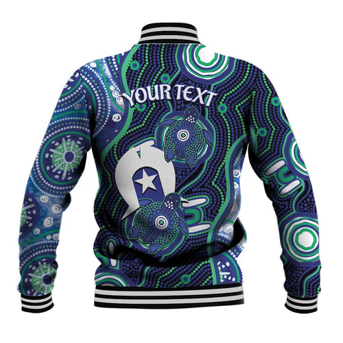 Personalised Torres Strait Islander Flag Day Baseball Jacket Aboriginal Sea Turtle And Dhari