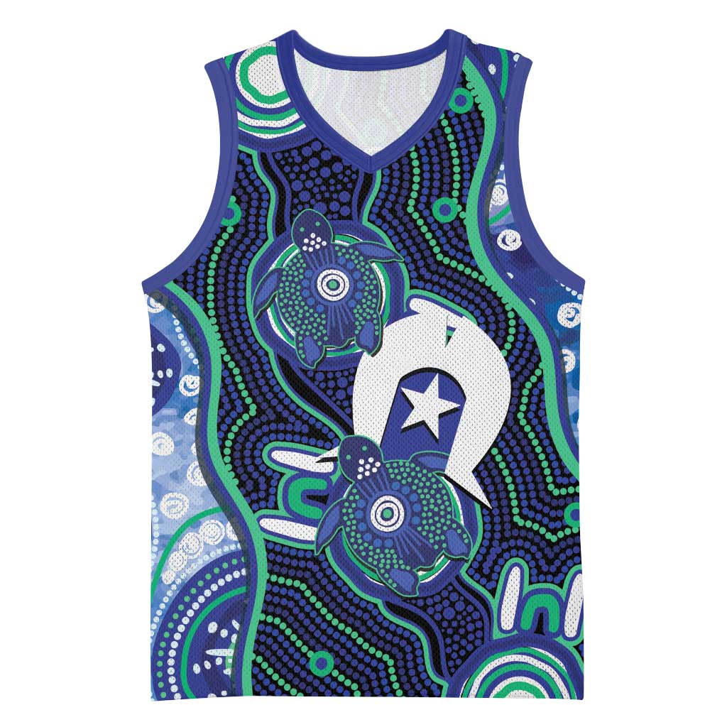 Personalised Torres Strait Islander Flag Day Basketball Jersey Aboriginal Sea Turtle And Dhari