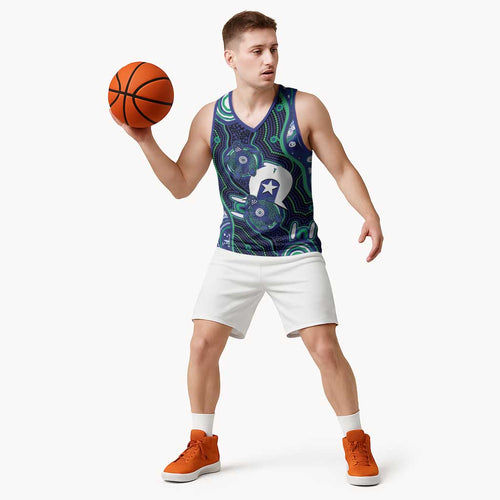 Personalised Torres Strait Islander Flag Day Basketball Jersey Aboriginal Sea Turtle And Dhari