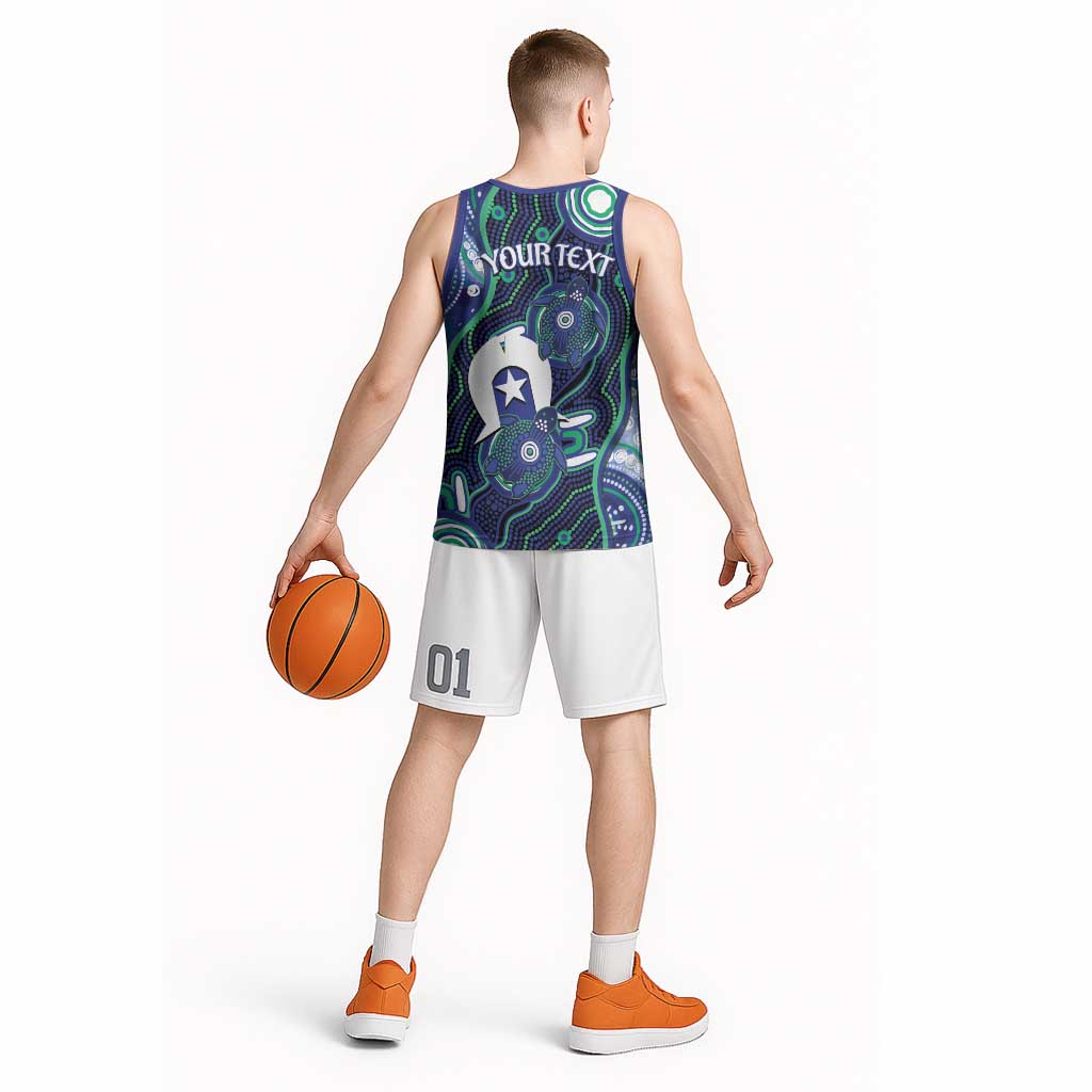 Personalised Torres Strait Islander Flag Day Basketball Jersey Aboriginal Sea Turtle And Dhari