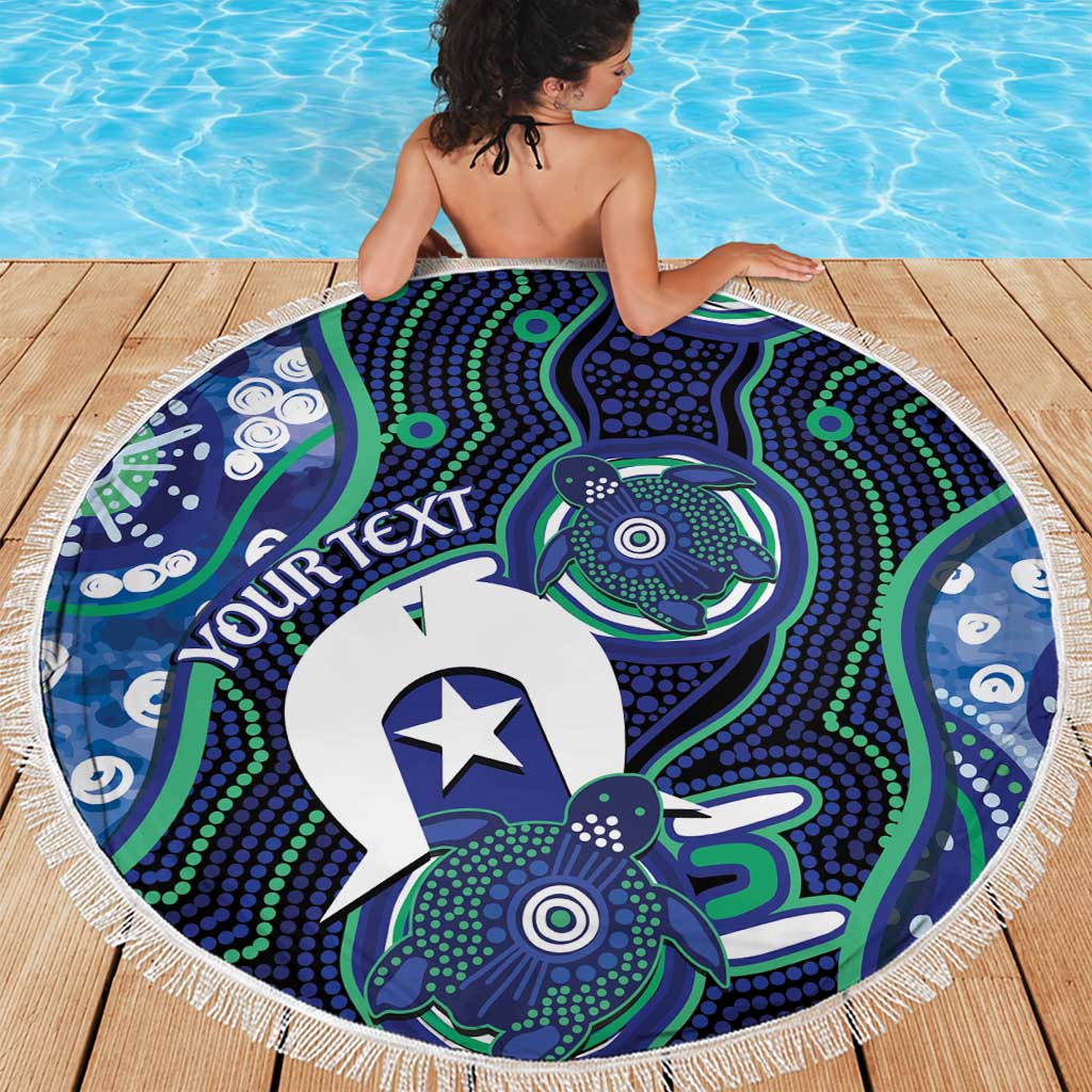 Personalised Torres Strait Islander Flag Day Beach Blanket Aboriginal Sea Turtle And Dhari