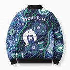 Personalised Torres Strait Islander Flag Day Bomber Puffer Jacket Aboriginal Sea Turtle And Dhari