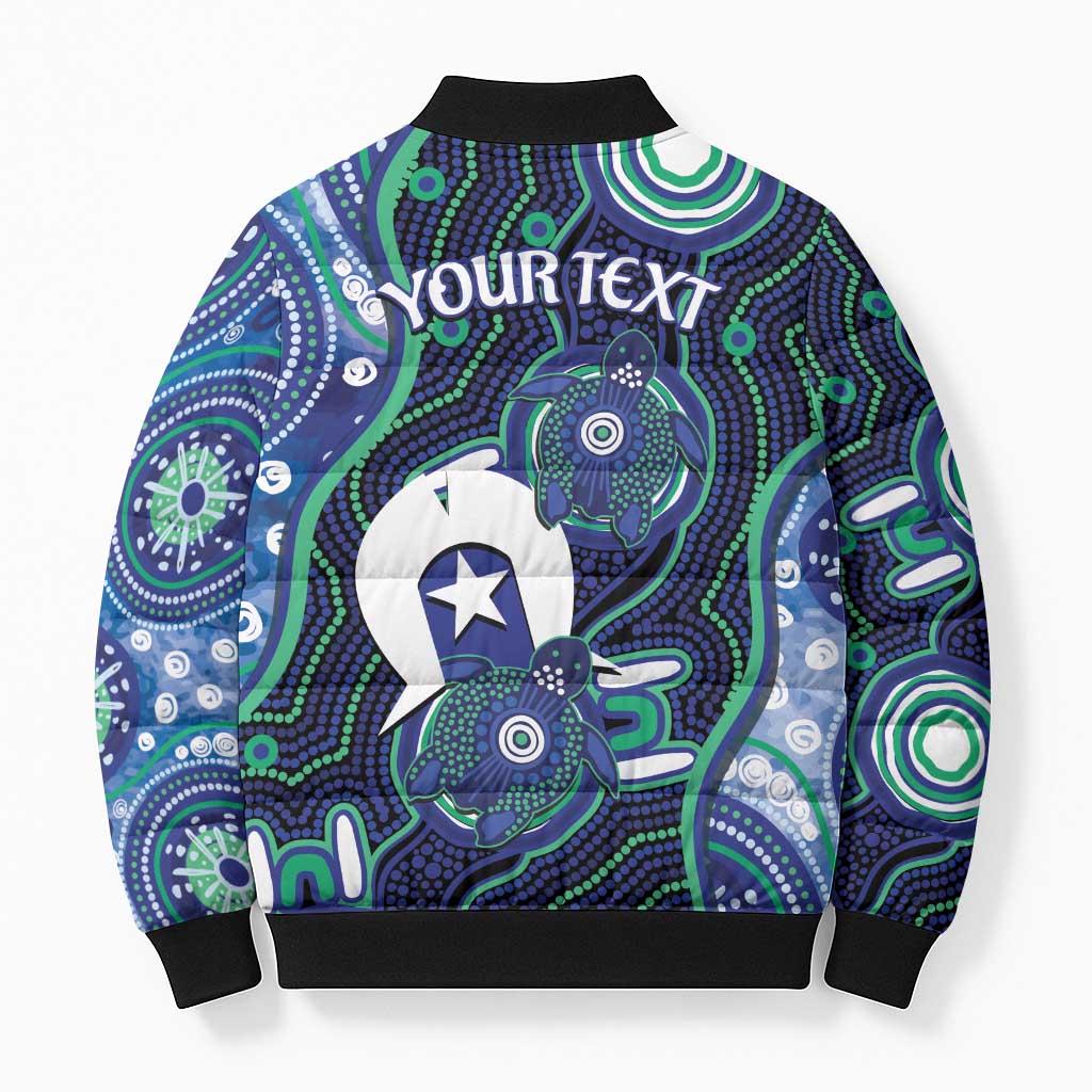 Personalised Torres Strait Islander Flag Day Bomber Puffer Jacket Aboriginal Sea Turtle And Dhari
