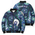 Personalised Torres Strait Islander Flag Day Bomber Puffer Jacket Aboriginal Sea Turtle And Dhari