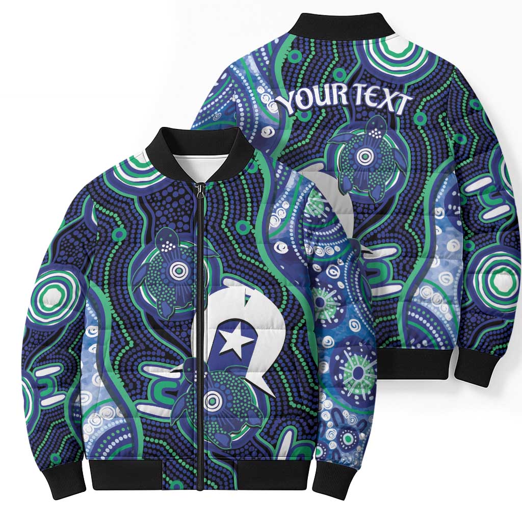 Personalised Torres Strait Islander Flag Day Bomber Puffer Jacket Aboriginal Sea Turtle And Dhari