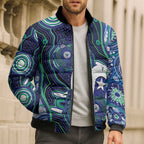 Personalised Torres Strait Islander Flag Day Bomber Puffer Jacket Aboriginal Sea Turtle And Dhari