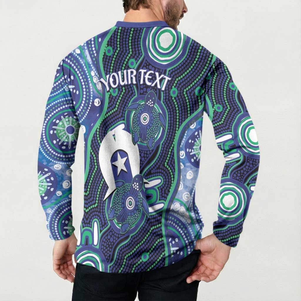 Personalised Torres Strait Islander Flag Day Button Sweatshirt Aboriginal Sea Turtle And Dhari
