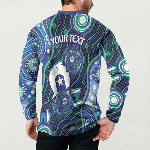 Personalised Torres Strait Islander Flag Day Button Sweatshirt Aboriginal Sea Turtle And Dhari