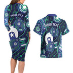 Personalised Torres Strait Islander Flag Day Couples Matching Long Sleeve Bodycon Dress and Hawaiian Shirt Aboriginal Sea Turtle And Dhari