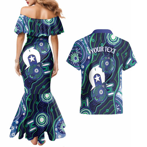 Personalised Torres Strait Islander Flag Day Couples Matching Mermaid Dress and Hawaiian Shirt Aboriginal Sea Turtle And Dhari