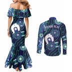 Personalised Torres Strait Islander Flag Day Couples Matching Mermaid Dress and Long Sleeve Button Shirt Aboriginal Sea Turtle And Dhari