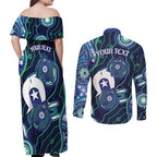 Personalised Torres Strait Islander Flag Day Couples Matching Off Shoulder Maxi Dress and Long Sleeve Button Shirt Aboriginal Sea Turtle And Dhari