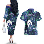 Personalised Torres Strait Islander Flag Day Couples Matching Off The Shoulder Long Sleeve Dress and Hawaiian Shirt Aboriginal Sea Turtle And Dhari