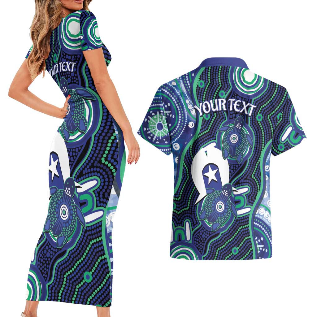 Personalised Torres Strait Islander Flag Day Couples Matching Short Sleeve Bodycon Dress and Hawaiian Shirt Aboriginal Sea Turtle And Dhari
