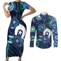 Personalised Torres Strait Islander Flag Day Couples Matching Short Sleeve Bodycon Dress and Long Sleeve Button Shirt Aboriginal Sea Turtle And Dhari
