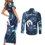 Personalised Torres Strait Islander Flag Day Couples Matching Short Sleeve Bodycon Dress and Long Sleeve Button Shirt Aboriginal Sea Turtle And Dhari