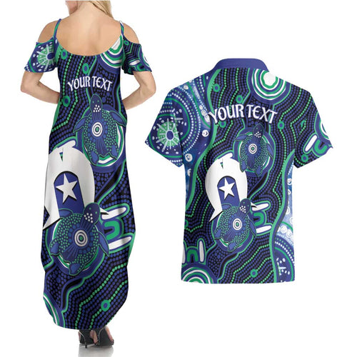Personalised Torres Strait Islander Flag Day Couples Matching Summer Maxi Dress and Hawaiian Shirt Aboriginal Sea Turtle And Dhari